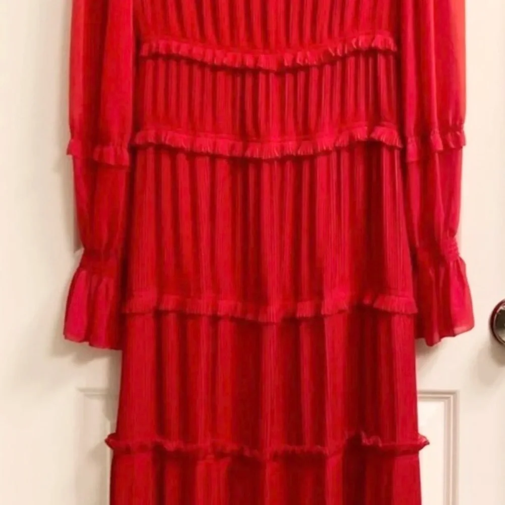 Tory Burch Red Pleated Midi Dress